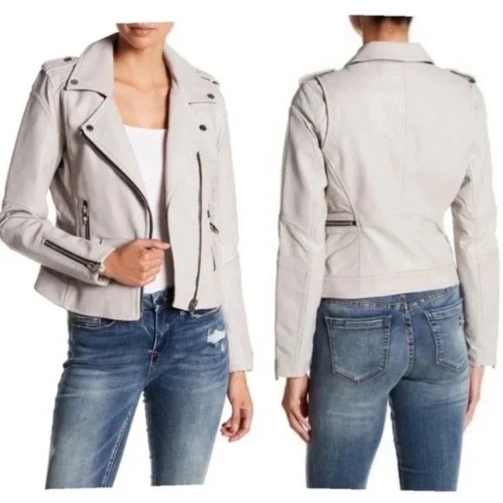 BLANK NYC Light Gray Faux Leather Moto Zip Jacket